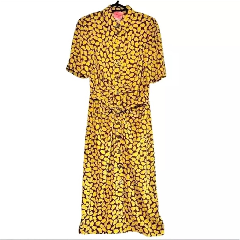 Kate Spade Sunny Bloom Yellow Floral Ruched-Front Shirt Dress 6 - Picture 7 of 12